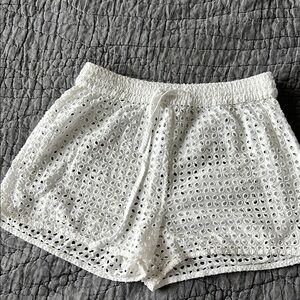 SOLID & STRIPED White High Waist Crochet Shorts